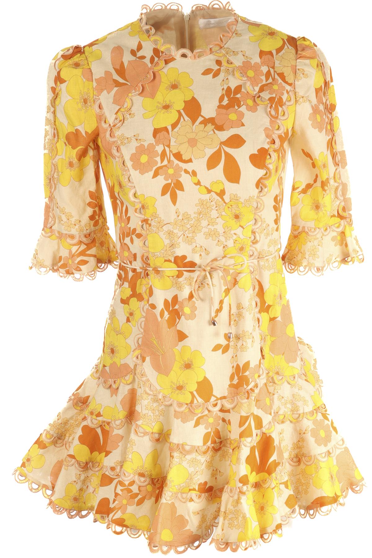 ZIMMERMANN MULTI LINEN MINI DRESS UK 10