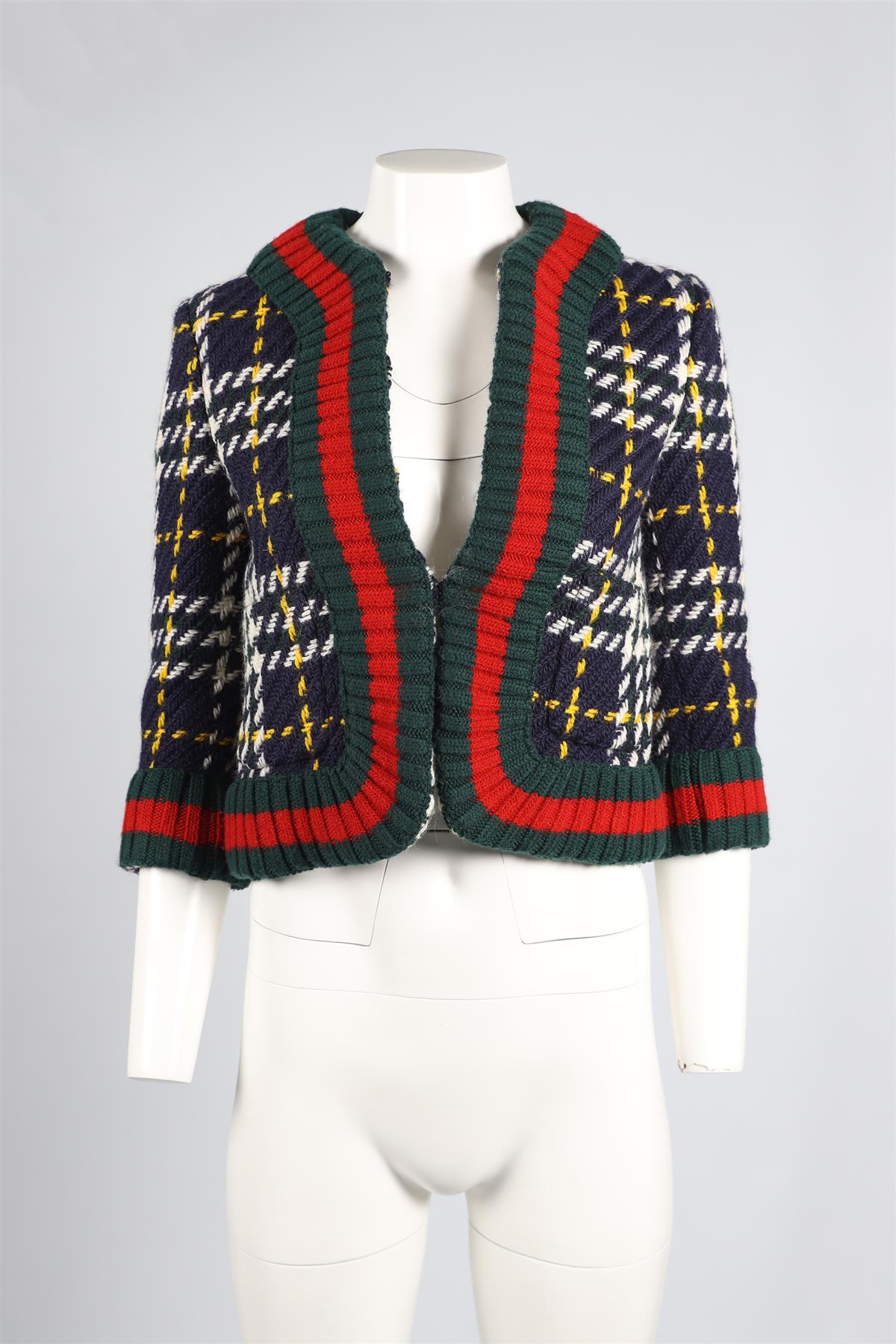 GUCCI NAVY CHECKED WOOL JACKET SMALL