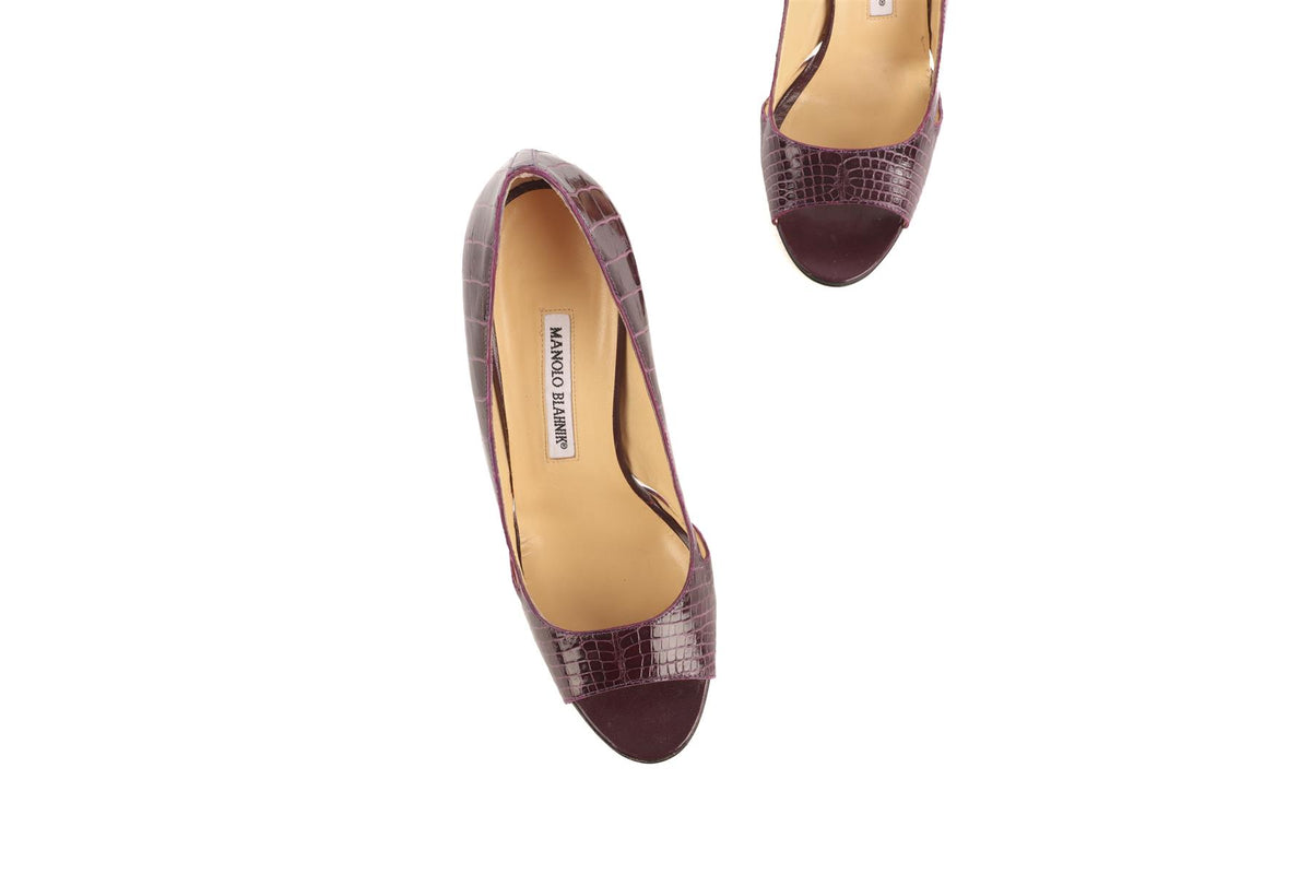 MANOLO BLAHNIK PURPLE ALLIGATOR PUMPS EU 38 UK 5 US 8