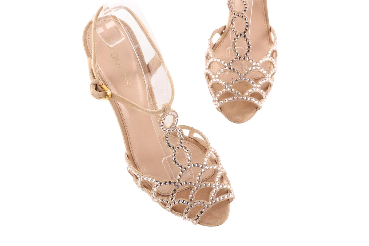 SERGIO ROSSI BEIGE SUEDE PLATFORM SANDALS EU 36.5