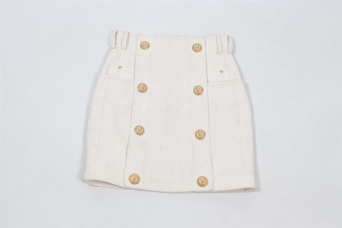 BALMAIN WHITE LINEN BLEND MINI SKIRT FR 36 UK 8