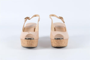 JIMMY CHOO NUDE PATENT LEATHER WEDGE SANDALS EU 34 UK 1 US 4