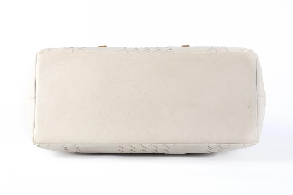 BOTTEGA VENETA ECRU INTRECCIATO LEATHER TOTE BAG