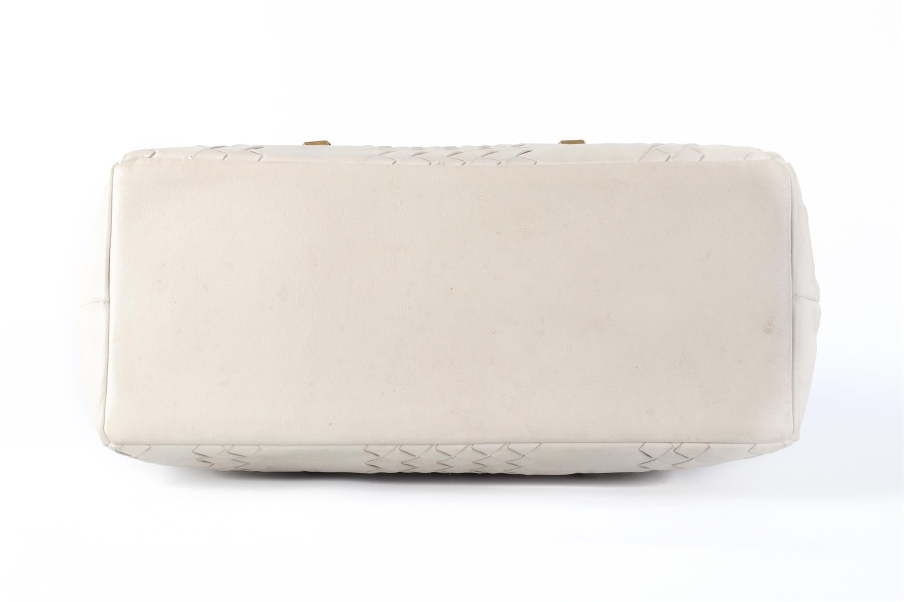 BOTTEGA VENETA ECRU INTRECCIATO LEATHER TOTE BAG