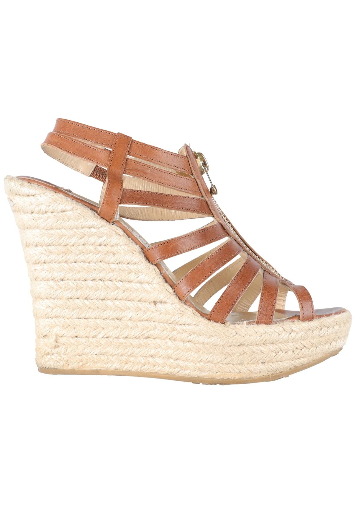 JIMMY CHOO BROWN LEATHER WEDGE SANDALS EU 38 UK 5 US 8