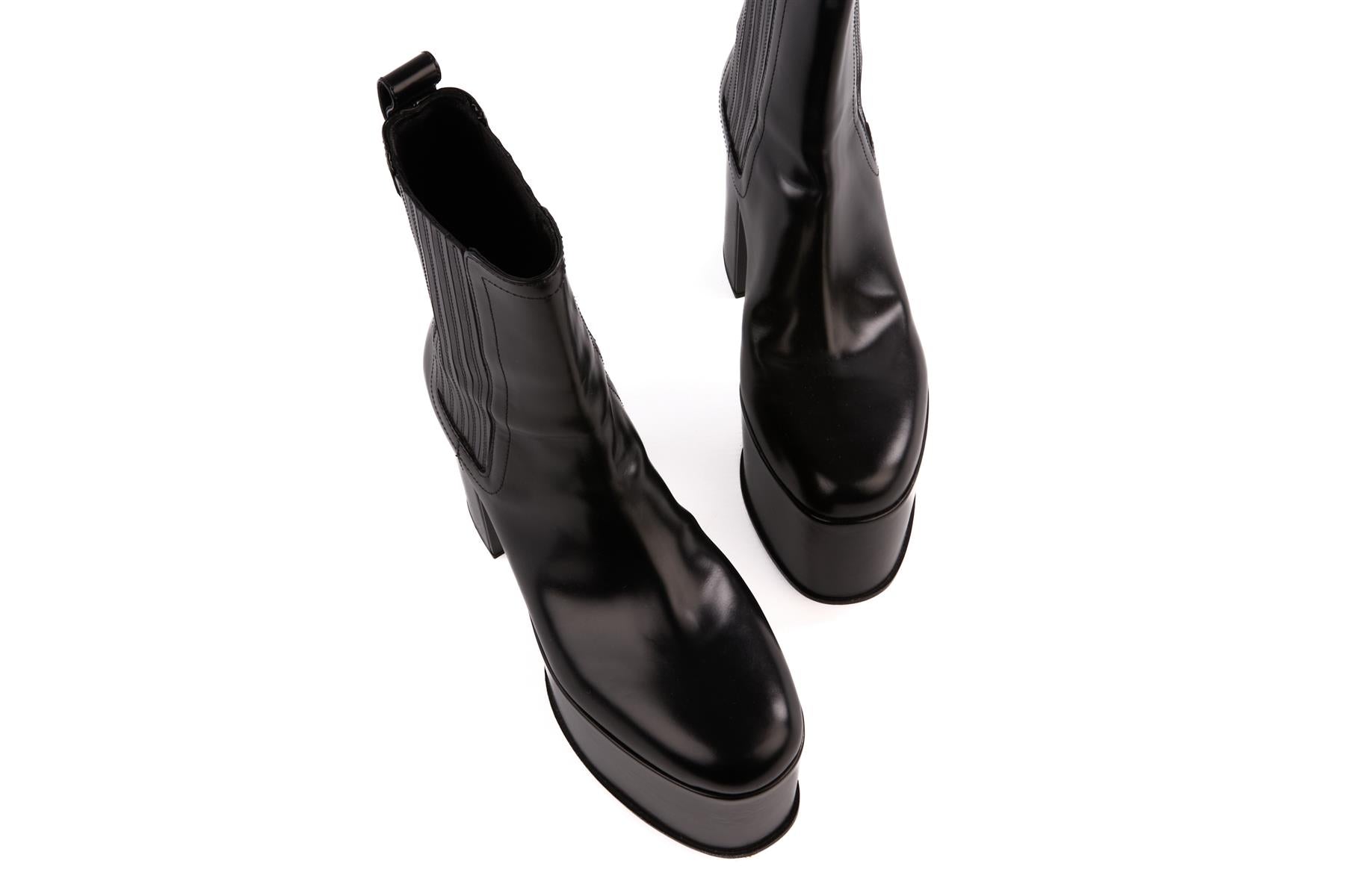 VALENTINO GARAVANI BLACK CLUB LEATHER PLATFORM ANKLE BOOTS EU 39.5 UK 6.5 US 9.5