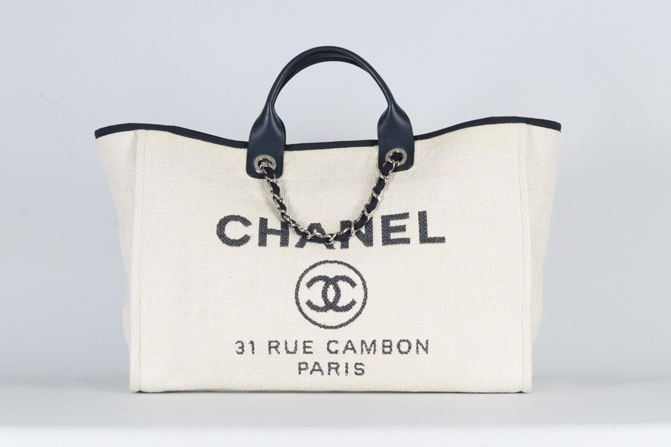 CHANEL 2017 DEAUVILLE LARGE CANVAS AND LEATHER TOTE BAG
