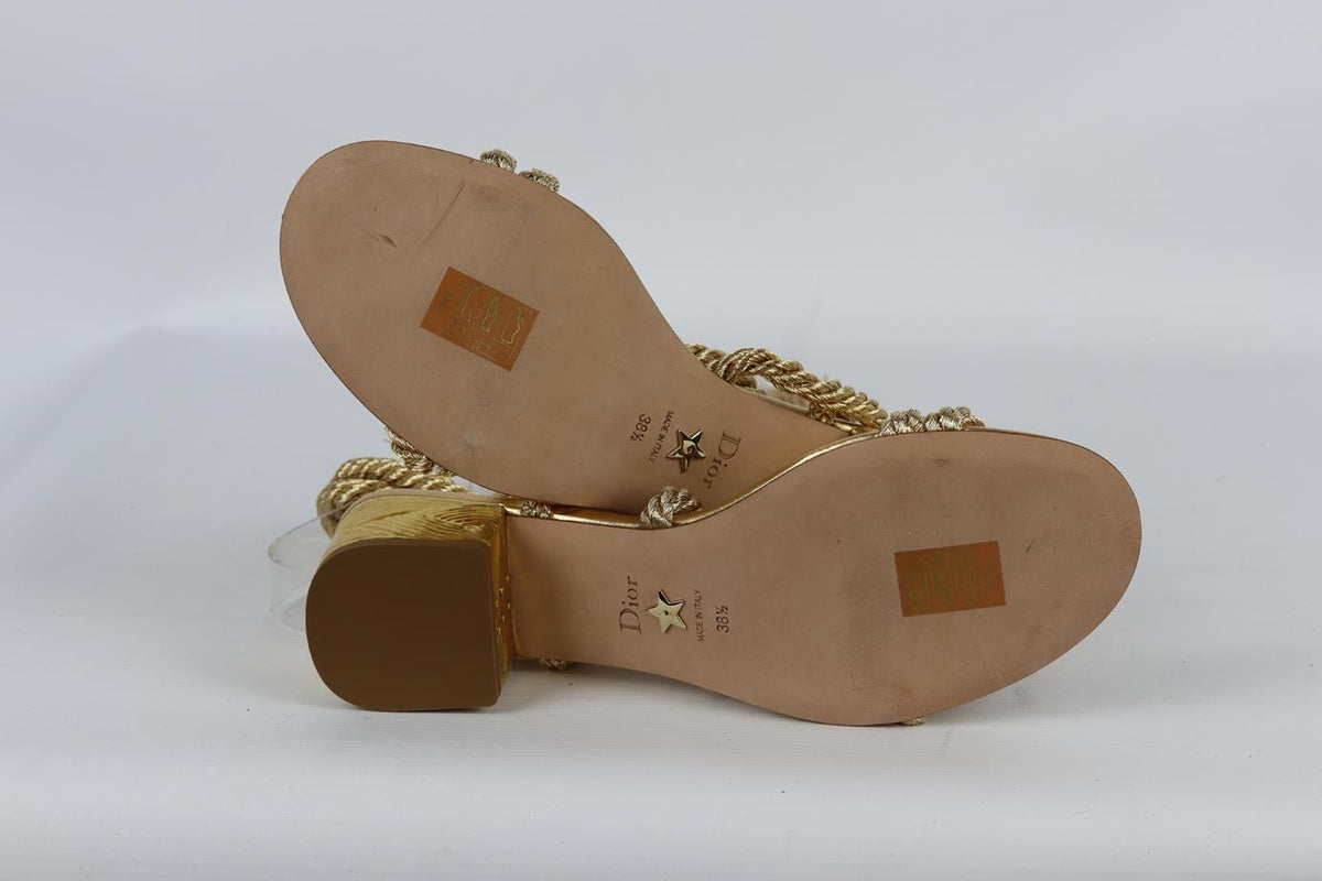 CHRISTIAN DIOR METALLIC MYTHE ROPE AND LEATHER SANDALS EU 38.5 UK 5.5 US 8.5