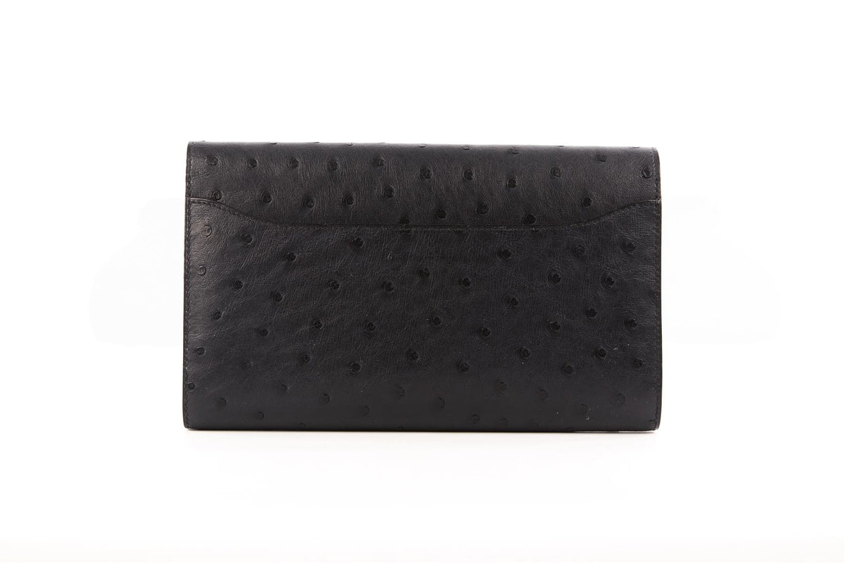 HERMÈS NAVY 2018 CONSTANCE LONG OSTRICH WALLET IN BLEU INDIGO
