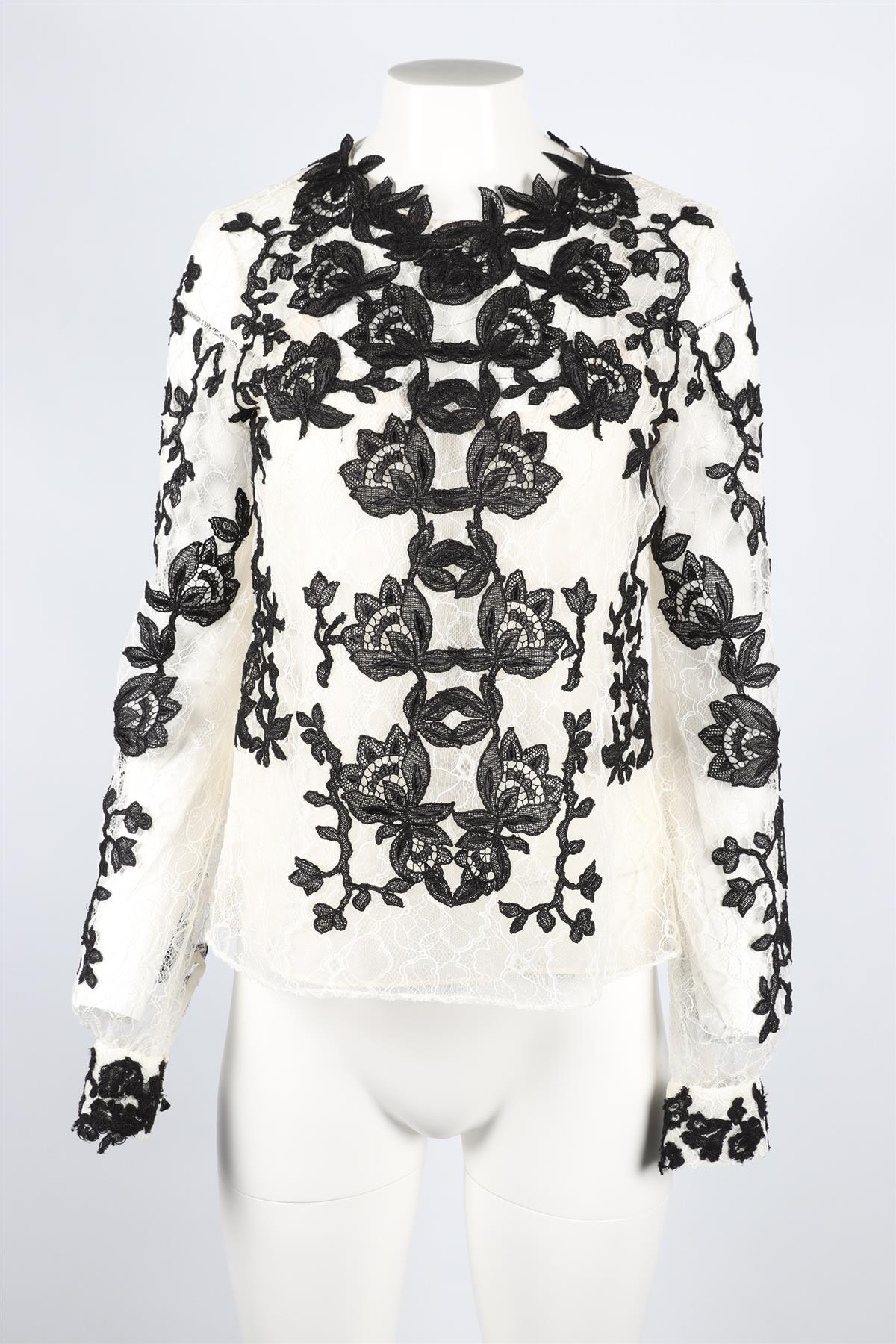 OSCAR DE LA RENTA BLACK AND WHITE LACE TOP US 4 UK 8
