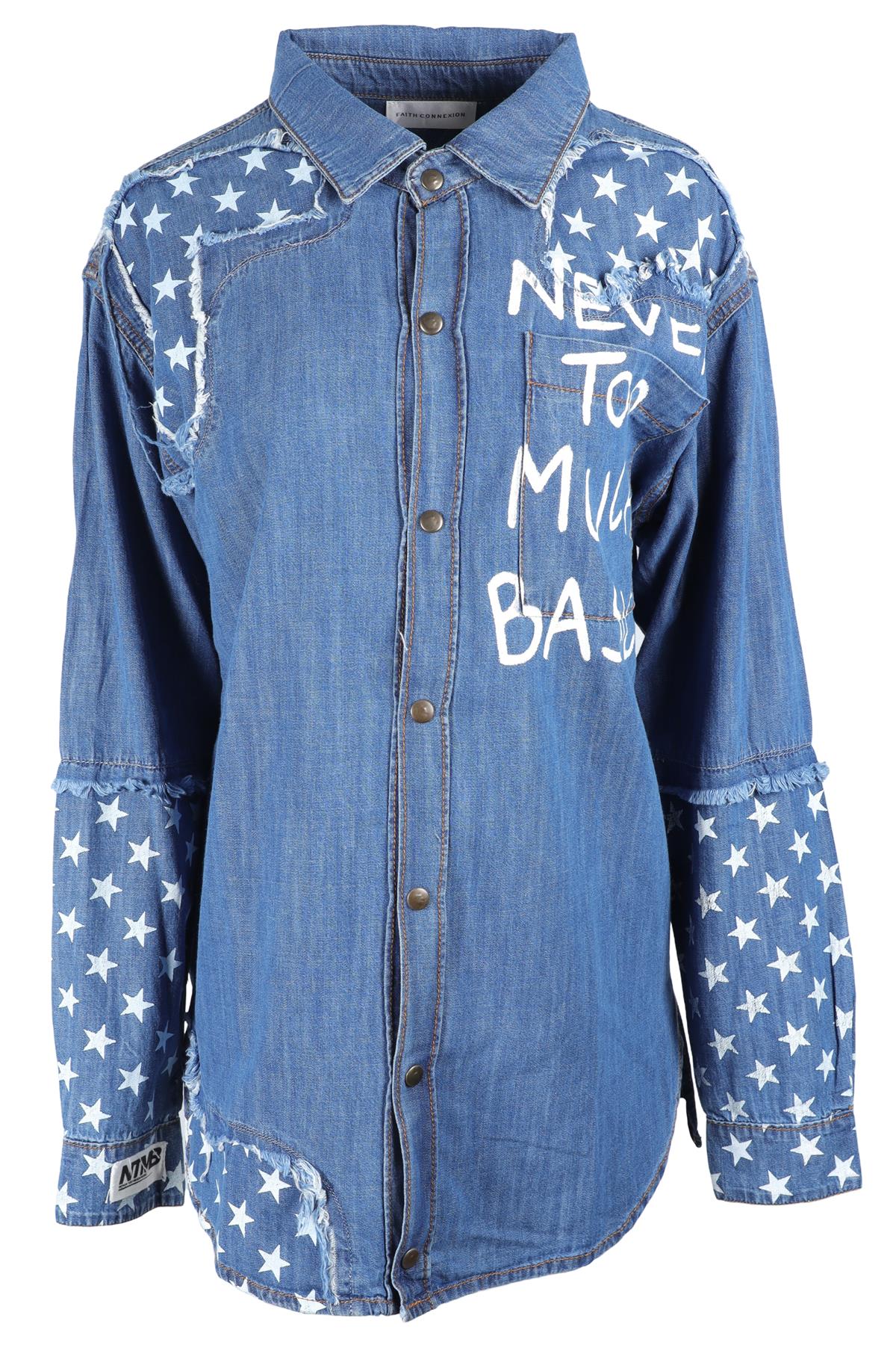 FAITH CONNEXION BLUE DENIM SHIRT SMALL