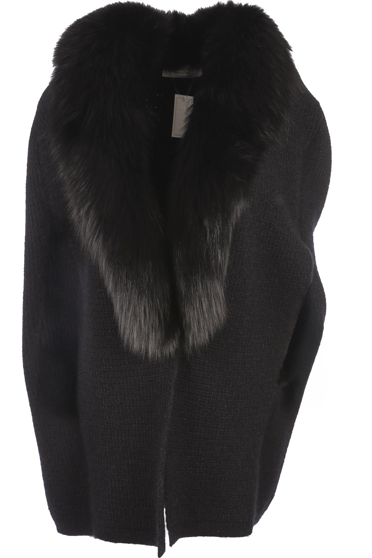 YVES SAINT LAURENT BLACK 2012 FOX FUR AND MOHAIR CAPE MEDIUM