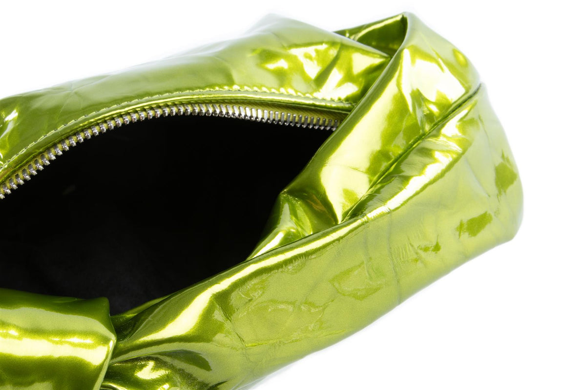 BOTTEGA VENETA GREEN JODIE MINI CRUSHED LEATHER TOTE BAG