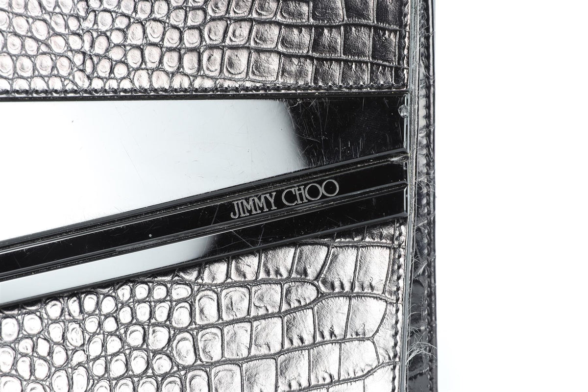 JIMMY CHOO BLACK CROC EFFECT LEATHER CLUTCH
