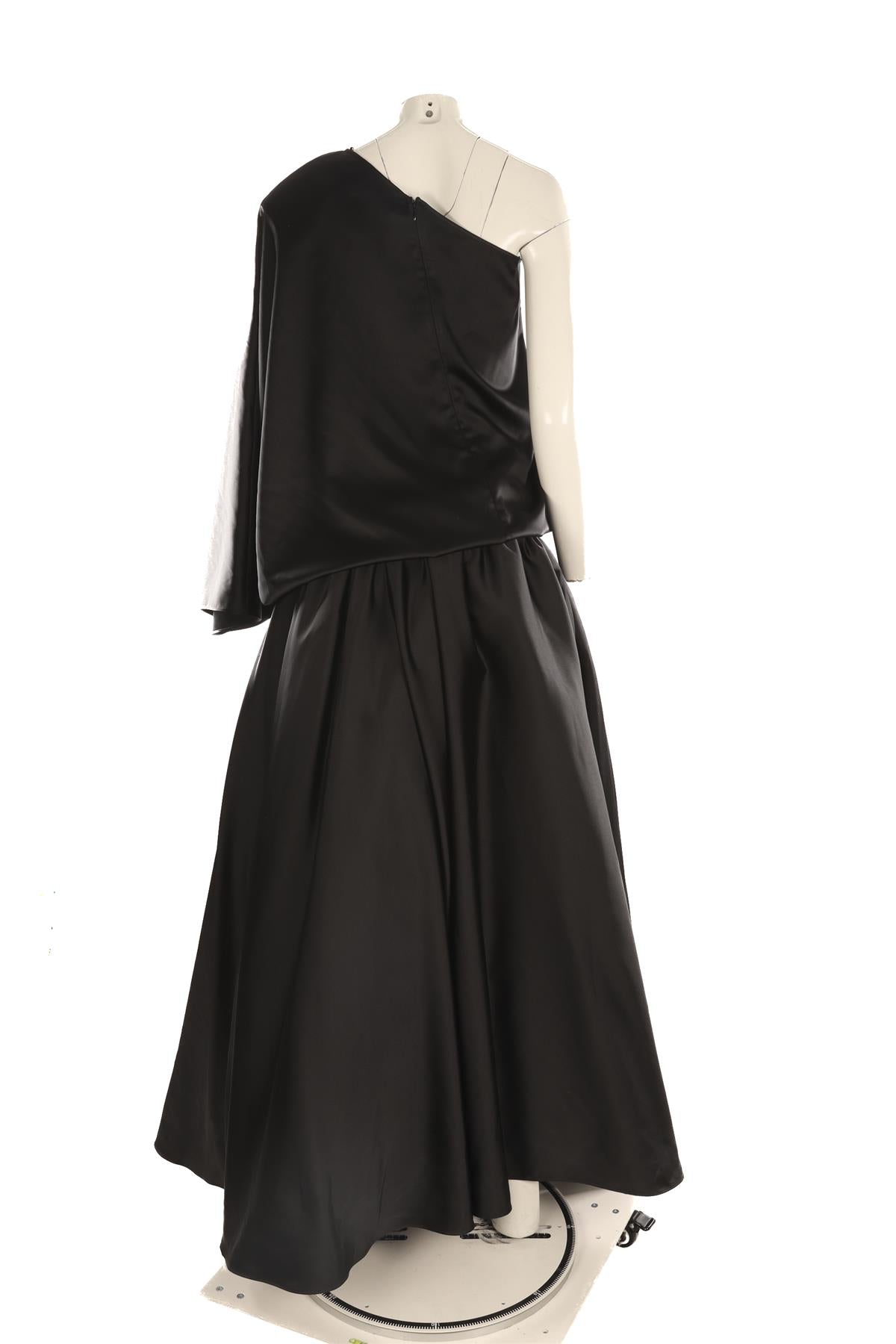 THE NEW ARRIVALS + ILKYAZ OZEL BLACK SATIN MAXI DRESS SMALL