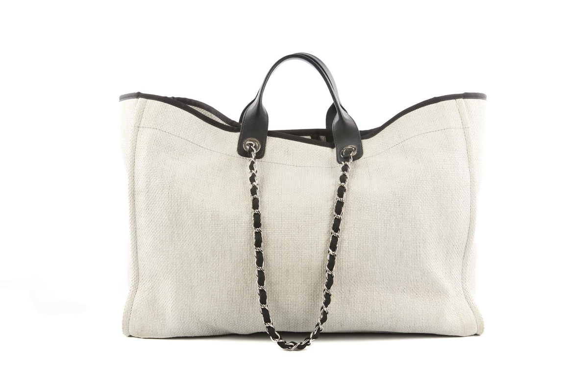 CHANEL GREY 2016 DEAUVILLE LARGE CANVAS TOTE BAG