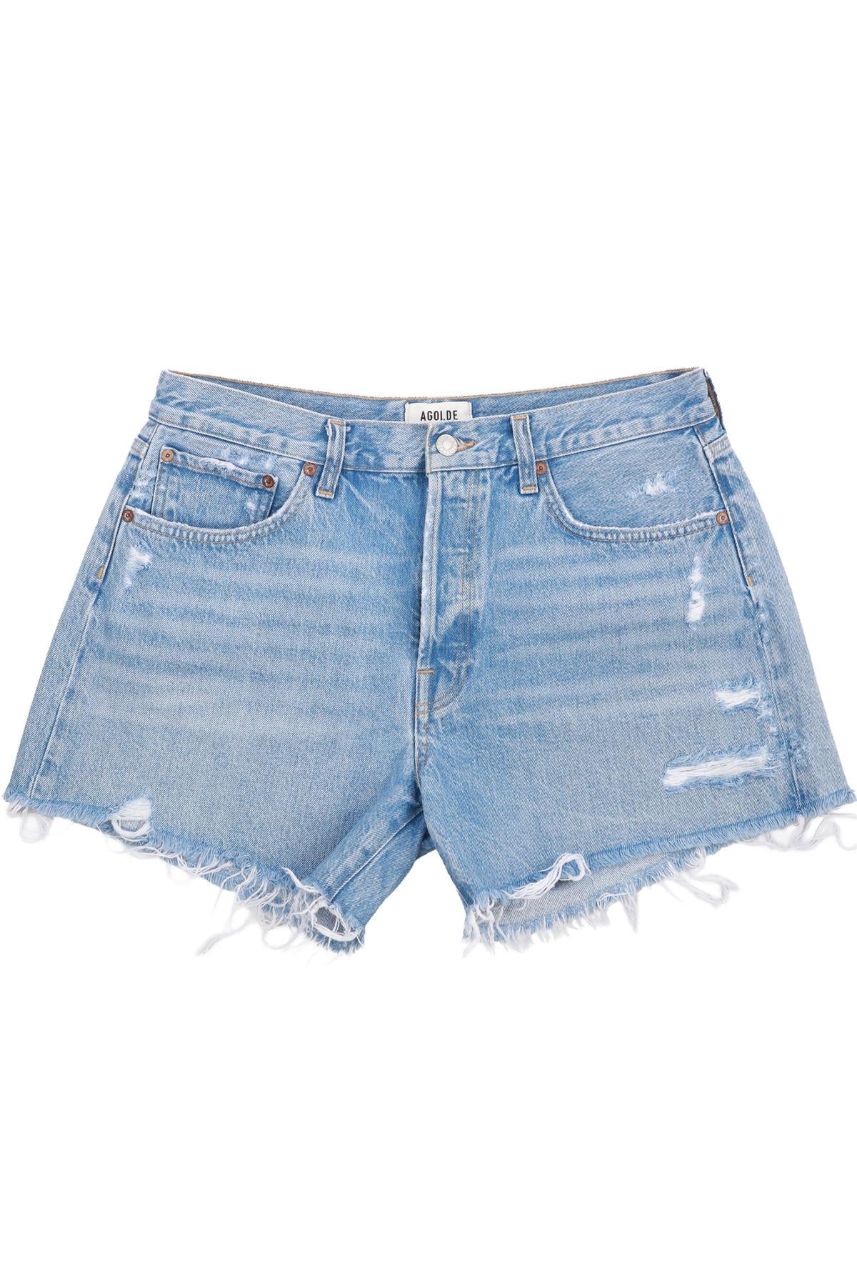 AGOLDE BLUE HIGH RISE DENIM SHORTS W30 UK 12