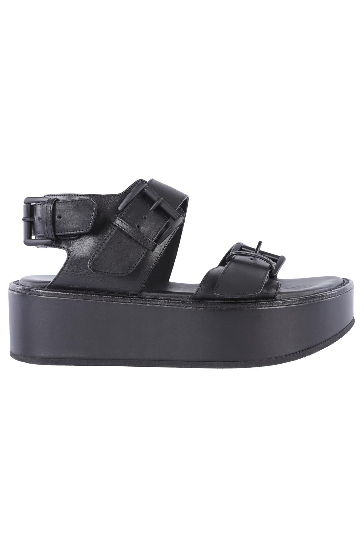 ANN DEMEULEMEESTER BLACK LEATHER PLATFORM SANDALS EU 38 UK 5