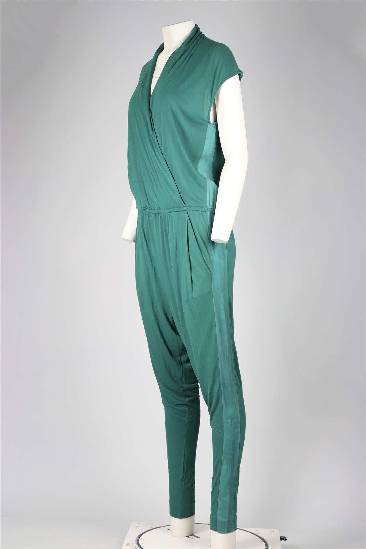 BY MALENE BIRGER GREEN JERSEY AND SILK BLEND JUMPSUIT SMALL