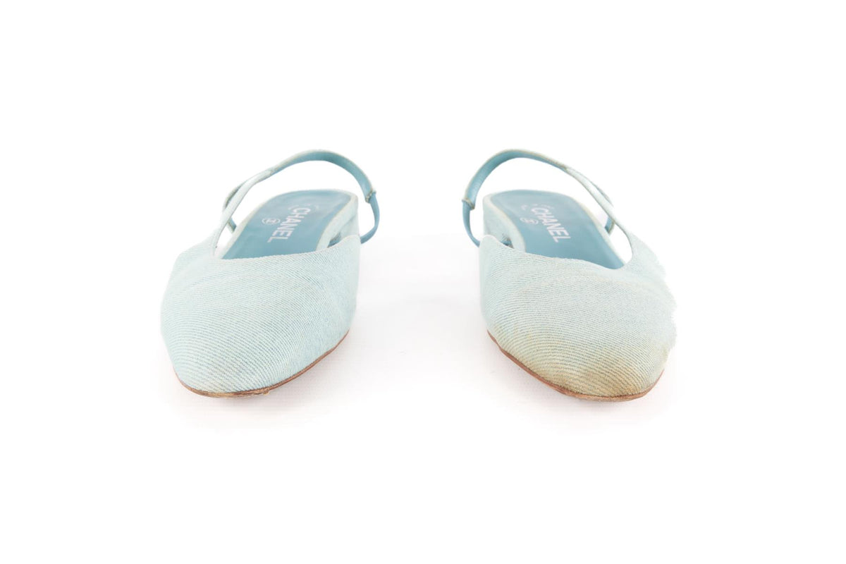 CHANEL BLUE 2021 DENIM SLINGLACK PUMPS EU 39 UK 6 US 9
