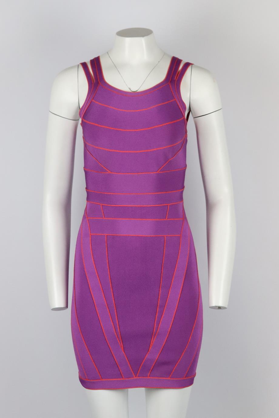 HERVE LEGER TWO TONE STRETCH KNIT MINI DRESS SMALL