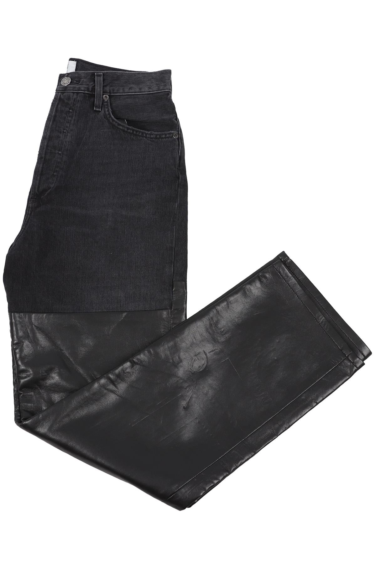 AGOLDE BLACK DENIM AND LEATHER STRAIGHT LEG PANTS W27 UK 8-10