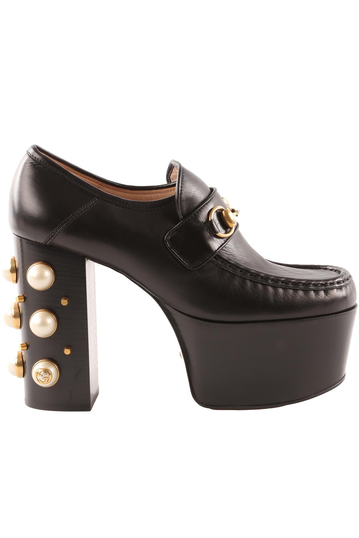 GUCCI BLACK VEGAS LEATHER PLATFORM LOAFERS EU 38 UK 5 US 8