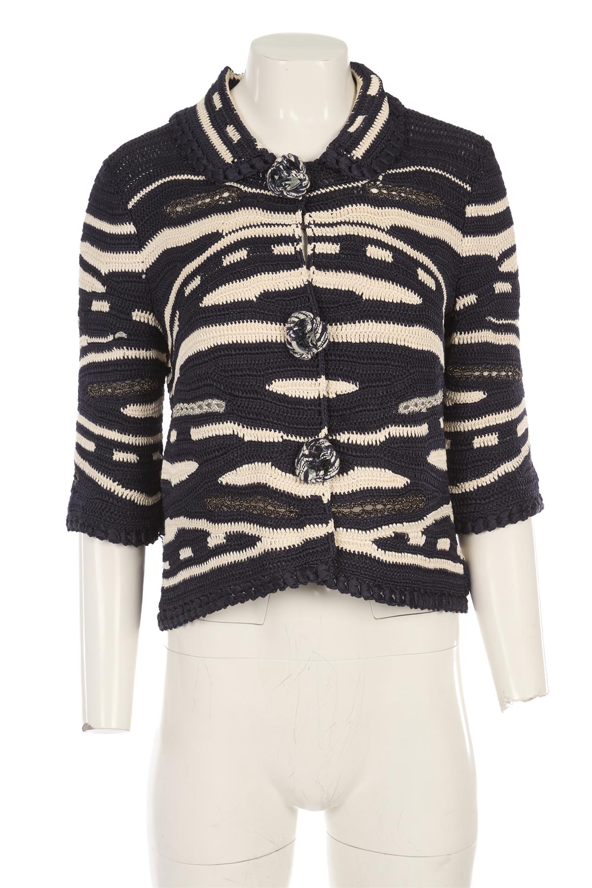 OSCAR DE LA RENTA NAVY 2010 KNIT JACKET XSMALL