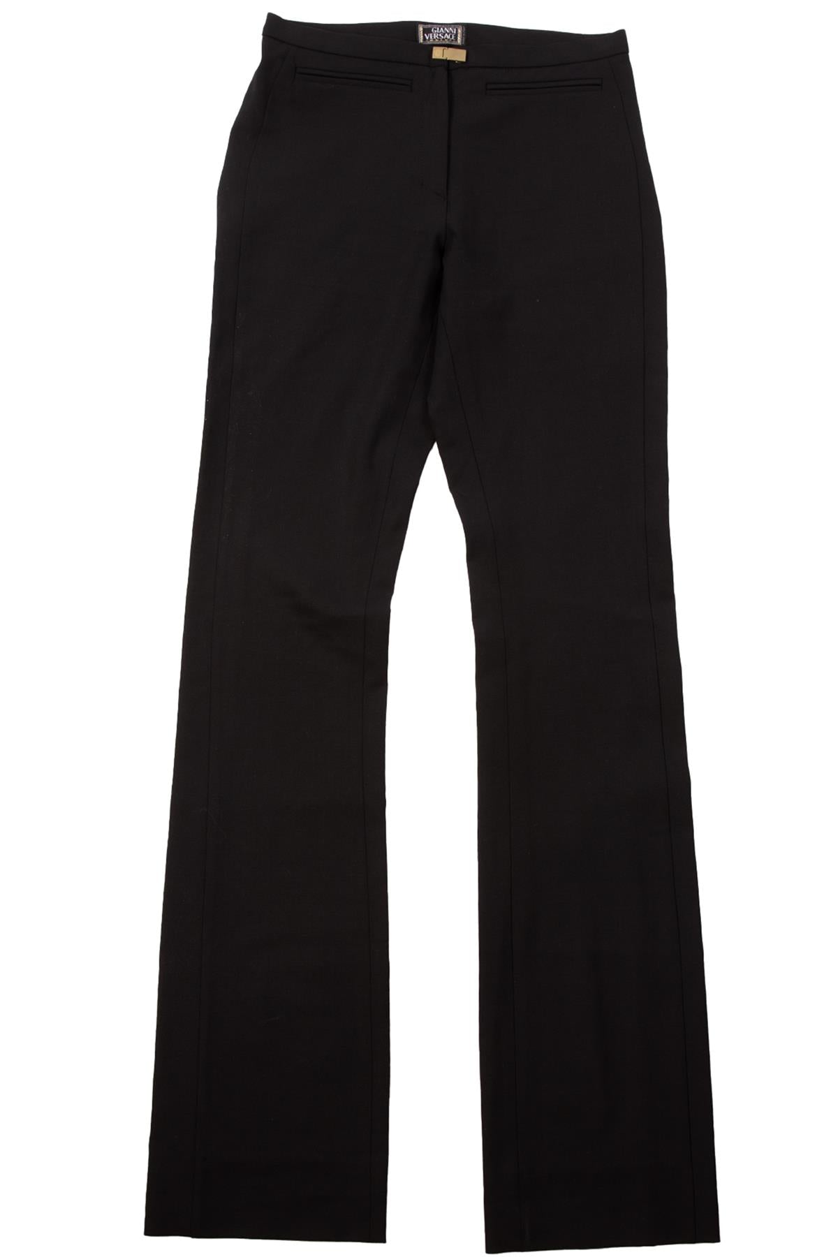 GIANNI VERSACE BLACK VINTAGE WOOL STRAIGHT LEG PANTS XSMALL