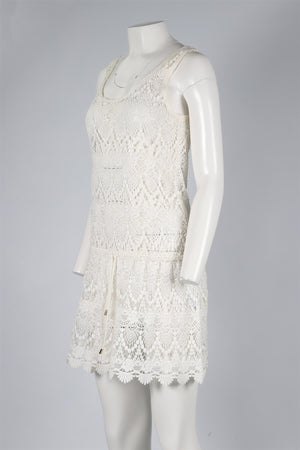 MELISSA ODABASH CREAM CROCHET MINI DRESS SMALL