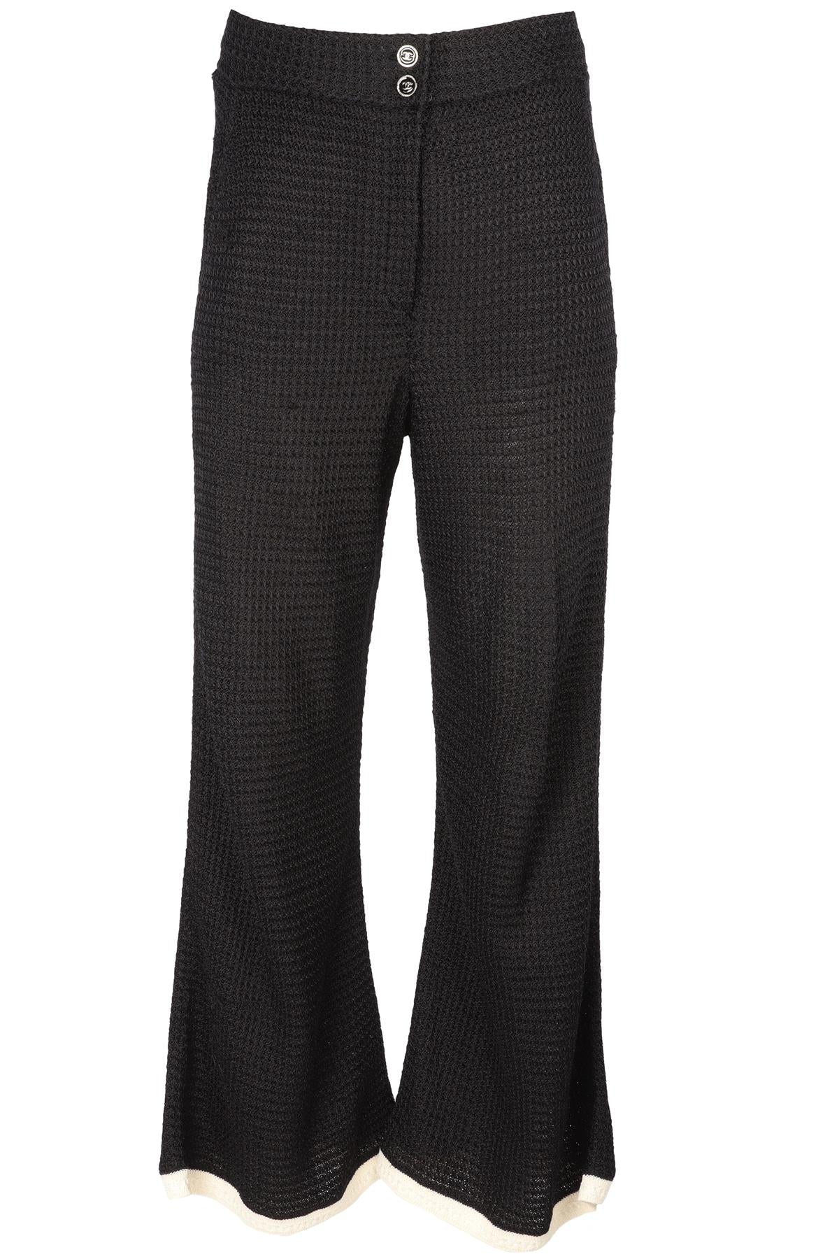 CHANEL BLACK 2024 COTTON FLARED PANTS FR 40 UK 12
