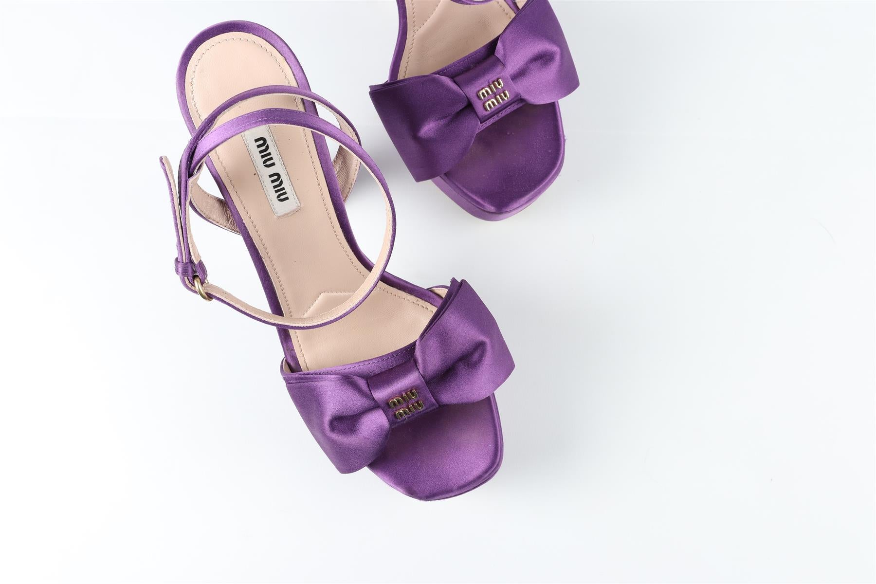 MIU MIU PURPLE SATIN PLAFORM SANDALS EU 38.5 UK 5.5 US 8.5