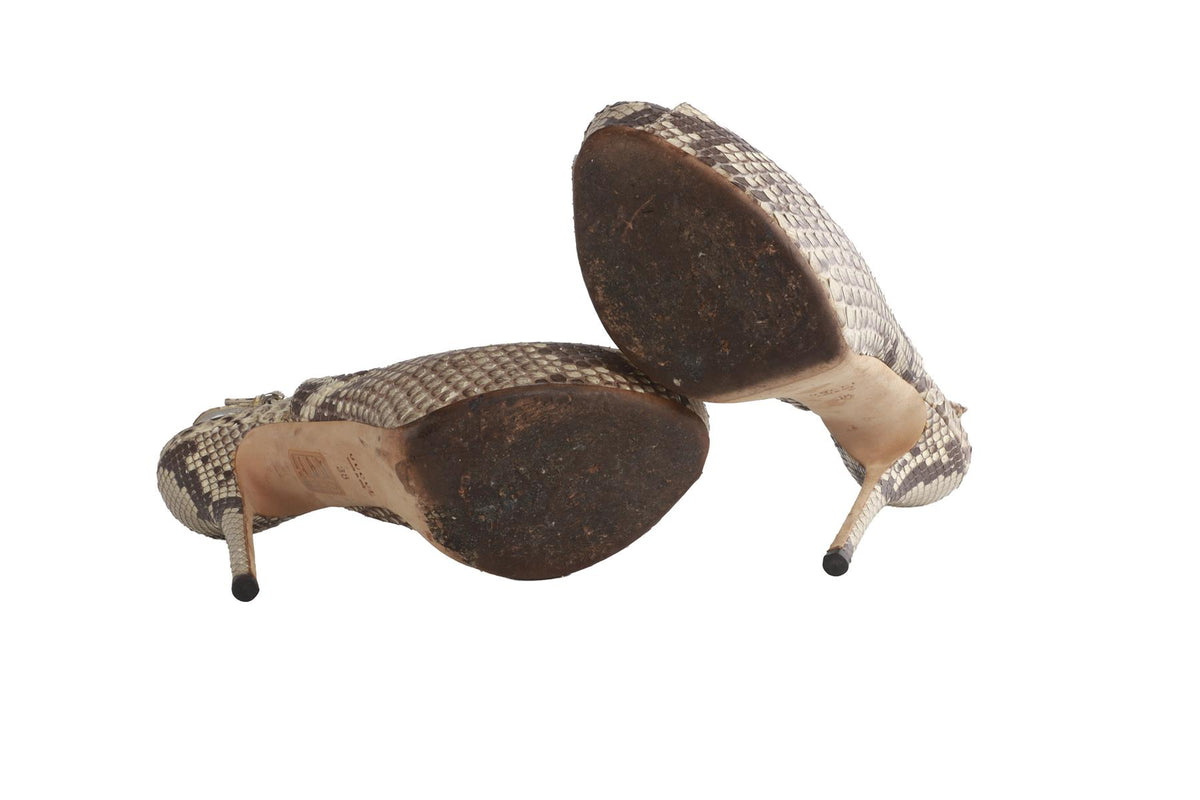 GUCCI BEIGE SNAKESKIN PLATFORM SLINGBACK SANDALS EU 38 UK 5 US 8