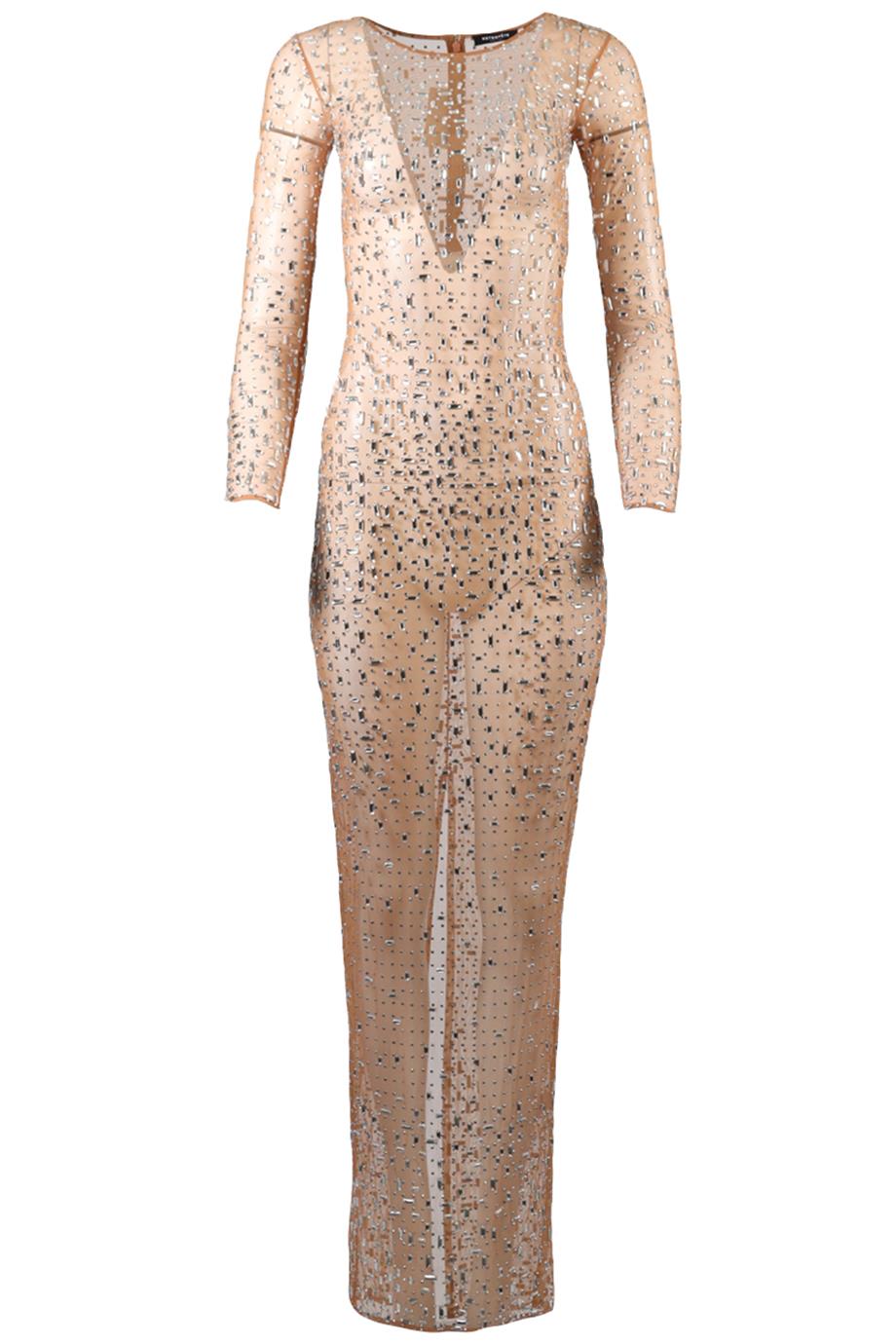 RETROFÊTE CRYSTAL AND MESH MAXI DRESS XSMALL