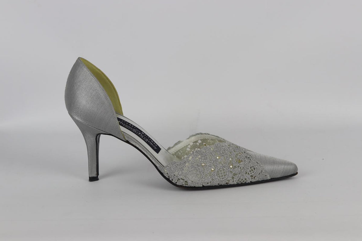 STUART WEITZMAN METALLIC LACE AND SATIN PUMPS EU 37.5 UK 4.5 US 7.5