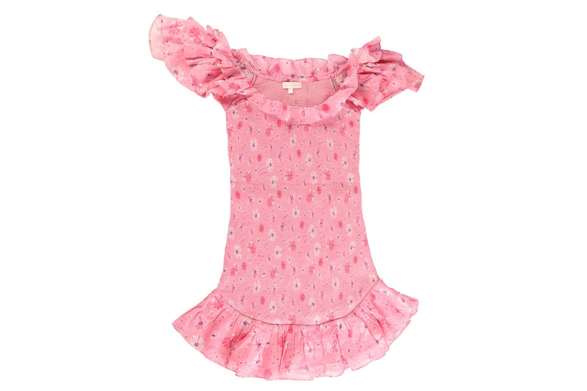 LOVESHACKFANCY PINK COTTON MINI DRESS SMALL