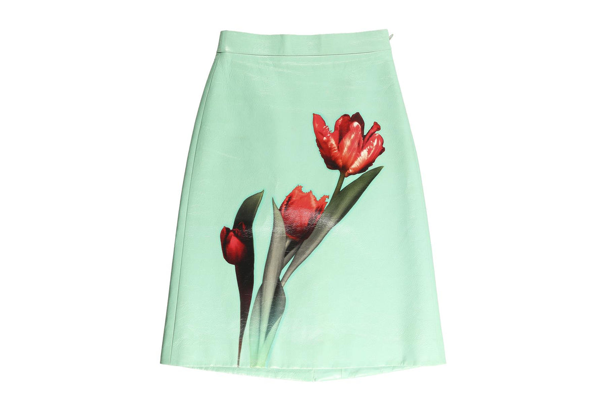 PRADA GREEN LEATHER MIDI SKIRT IT 36 UK 4