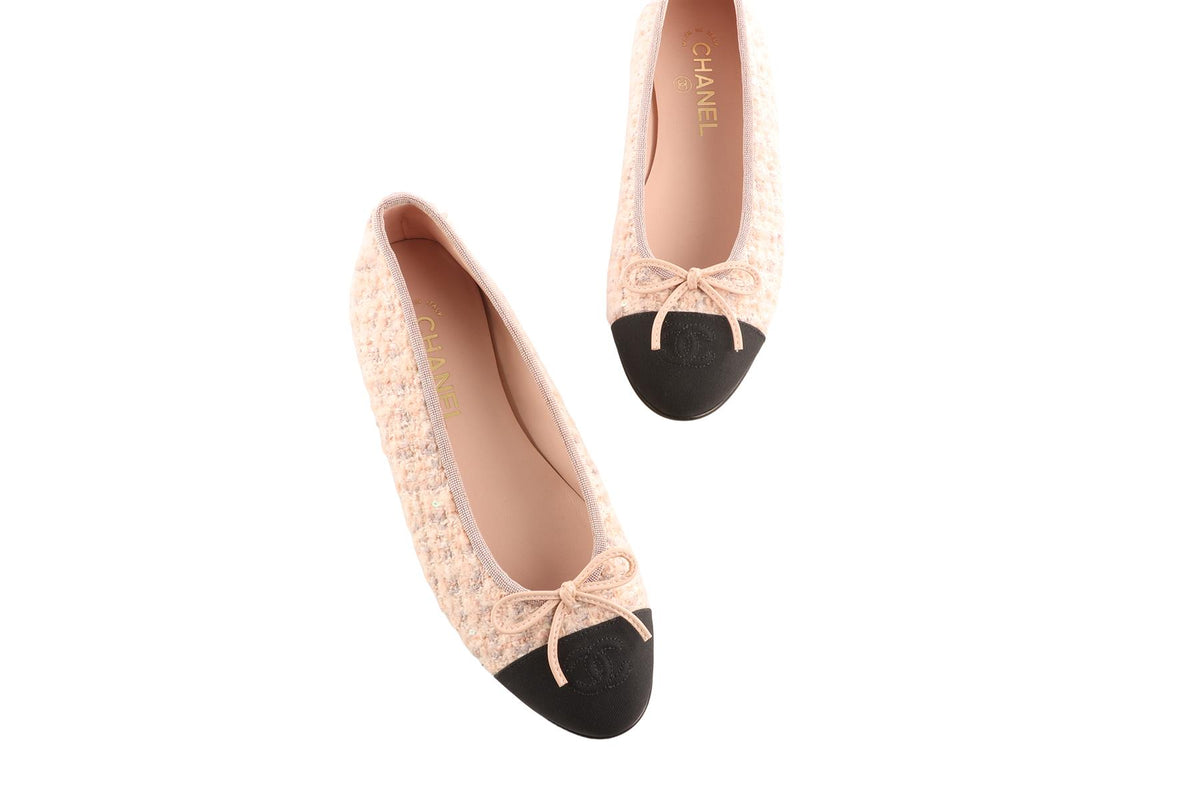 CHANEL PINK TWEED BALLET FLATS EU 38 UK 5
