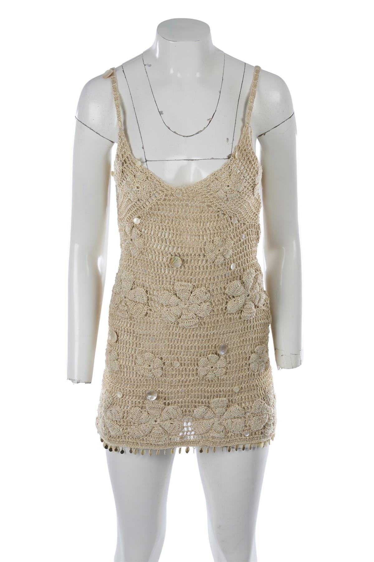 Beige Crochet Mini Dress