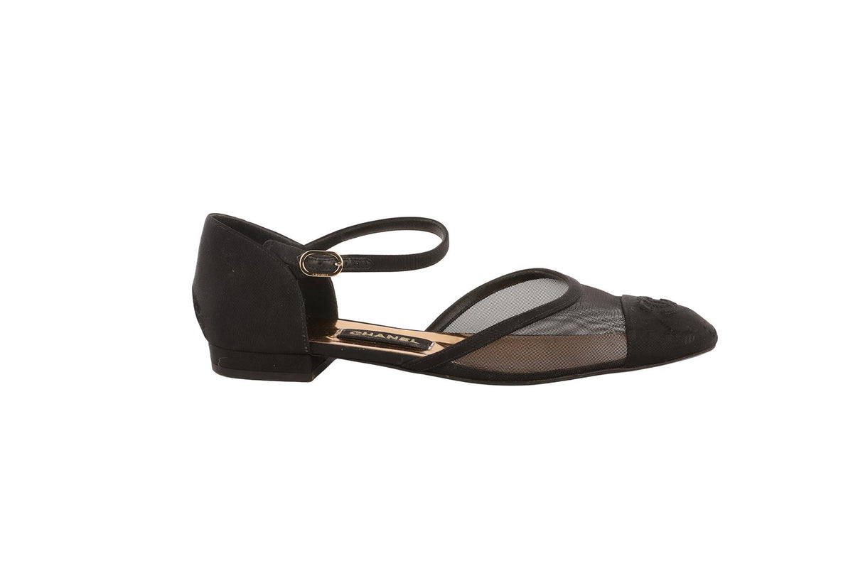 CHANEL BLACK 2021 MESH BALLET FLATS EU 38 UK 5