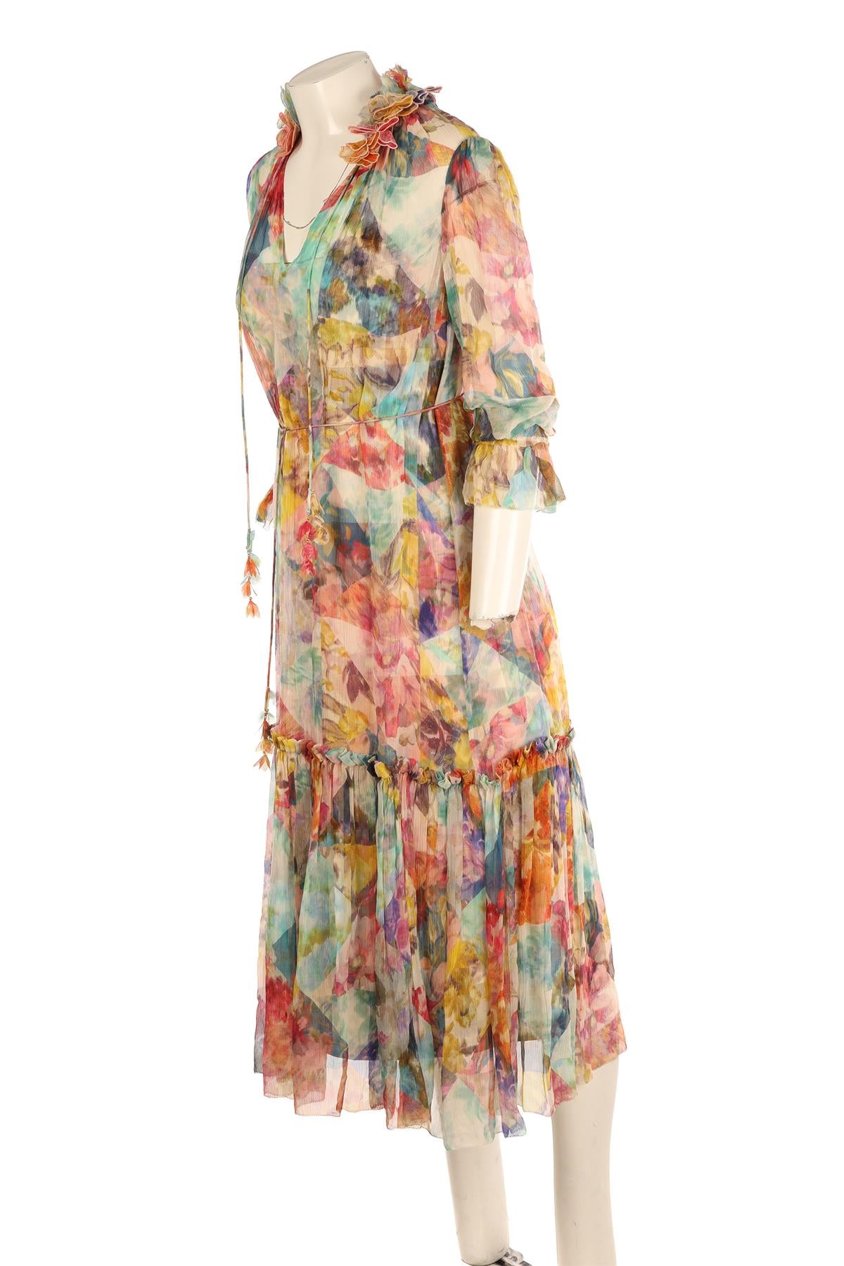 ZIMMERMANN MULTI SILK MAXI DRESS 0 UK 8