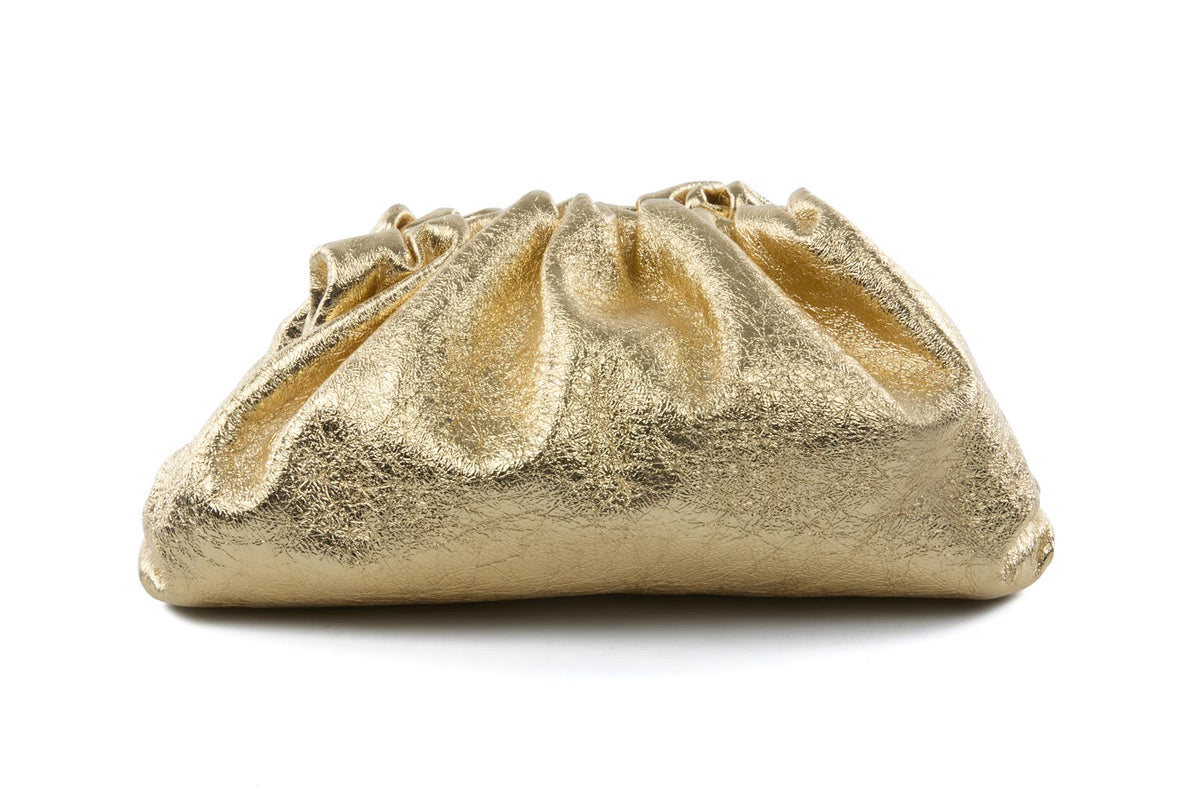 BOTTEGA VENETA GOLD POUCH LARGE LEATHER CLUTCH