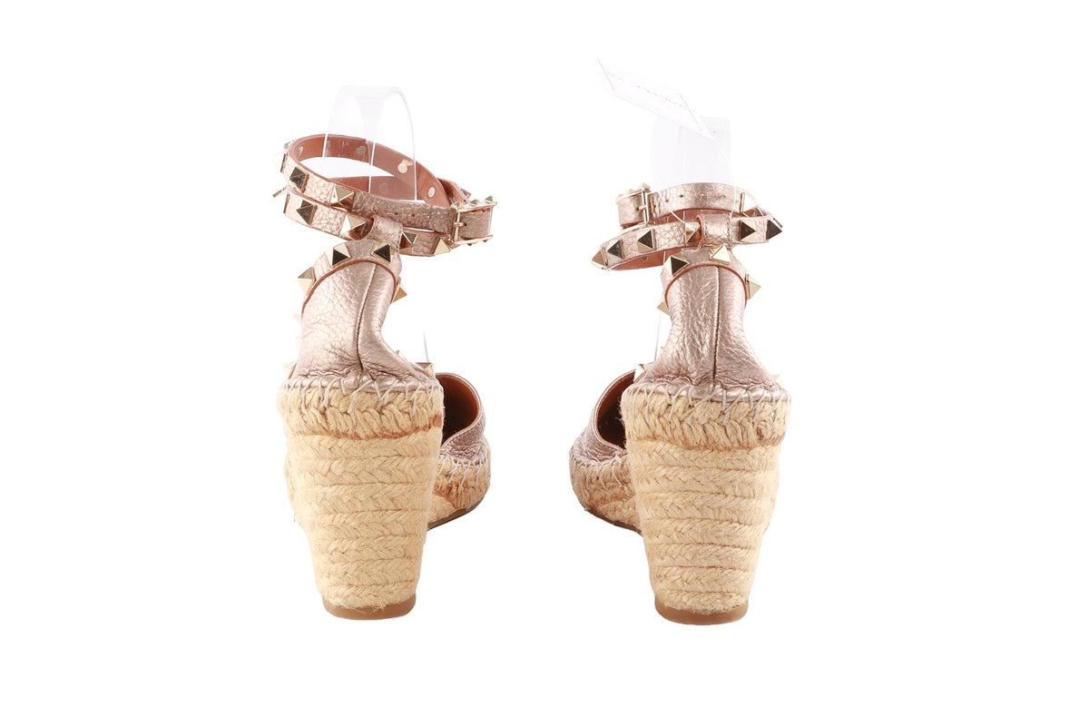 VALENTINO GARAVANI BRONZE LEATHER WEDGE ESPADRILLES EU 39 UK 6 US 9
