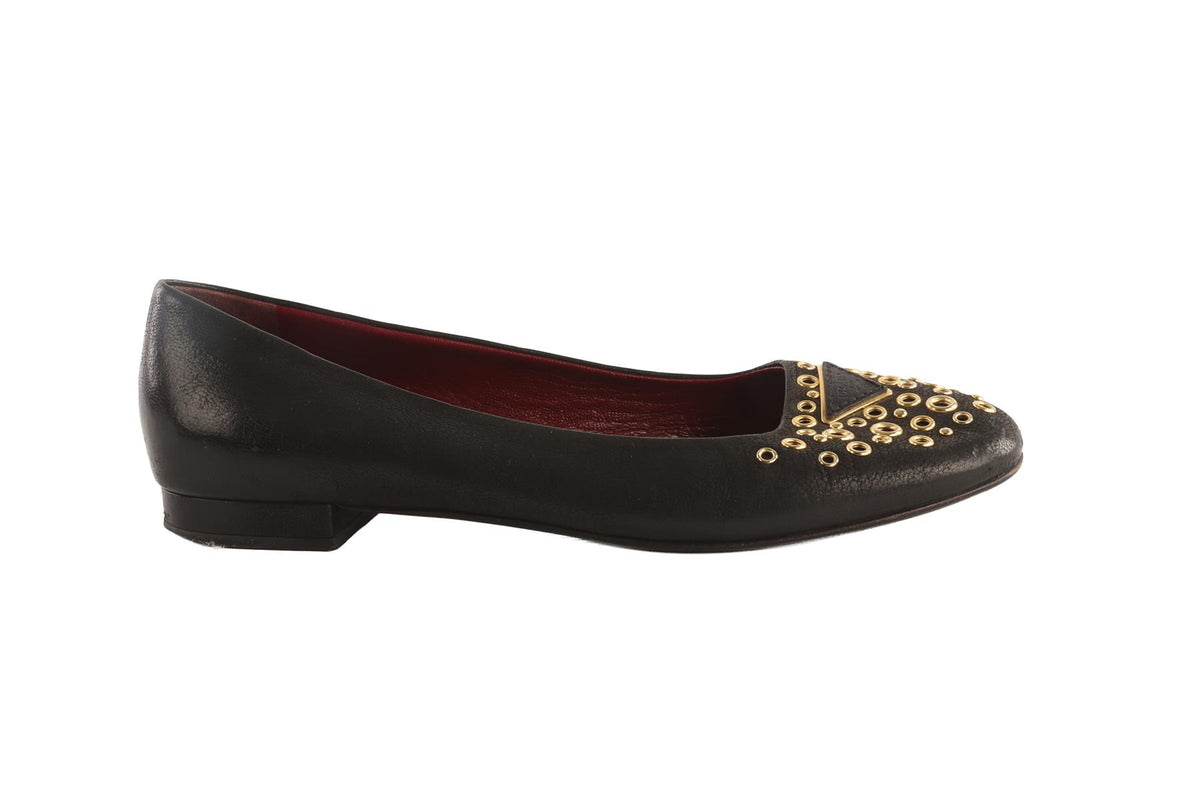PRADA BLACK LEATHER BALLET FLATS EU 37.5 UK 4.5 US 7.5