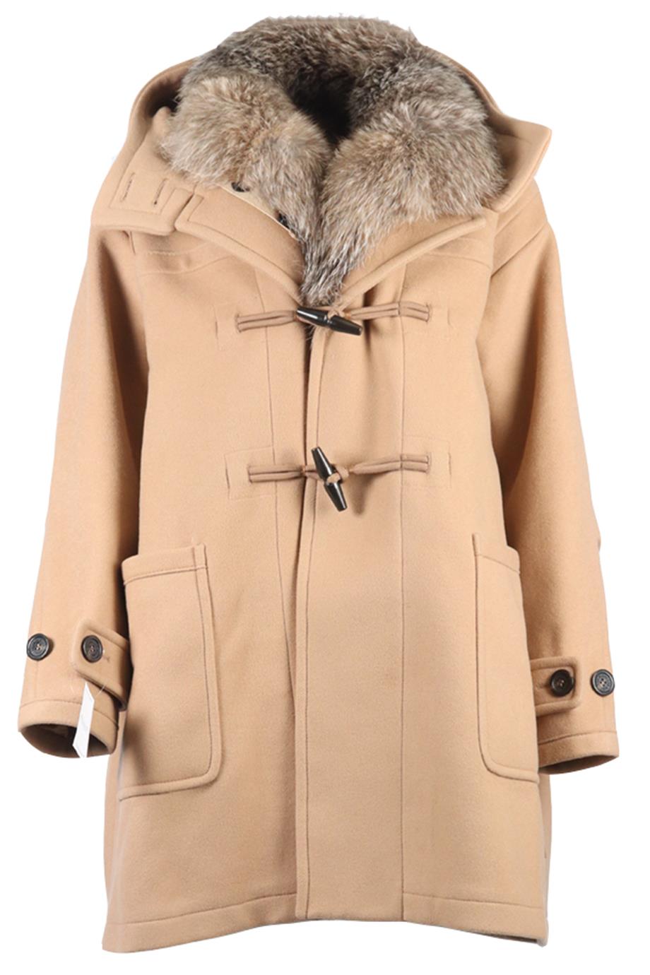 MONCLER FOX FUR AND WOOL BLEND COAT UK 8