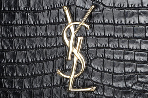 SAINT LAURENT BLACK SUNSET MEDIUM CROC EFFECT LEATHER SHOULDER BAG