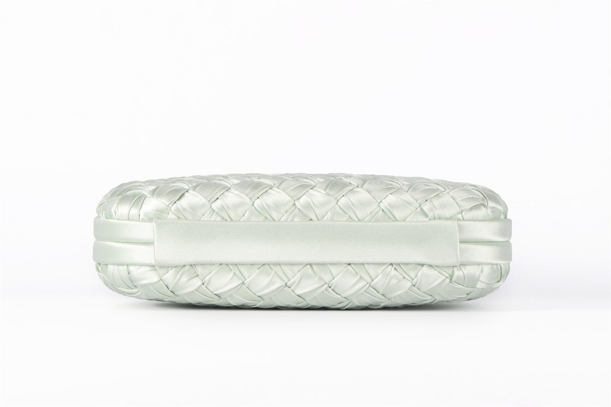BOTTEGA VENETA GREEN KNOT INTRECCIATO SATIN CLUTCH