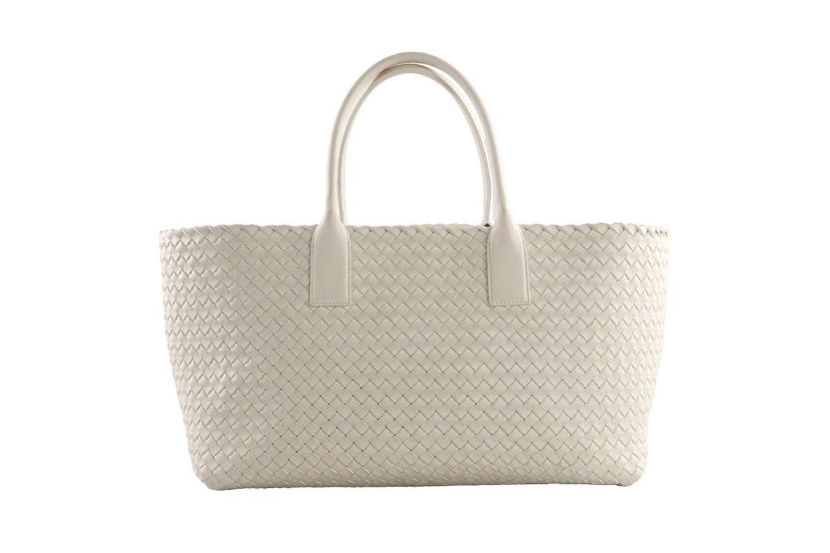 BOTTEGA VENETA WHITE CABAT MEDIUM INTRECCIATO LEATHER TOTE BAG