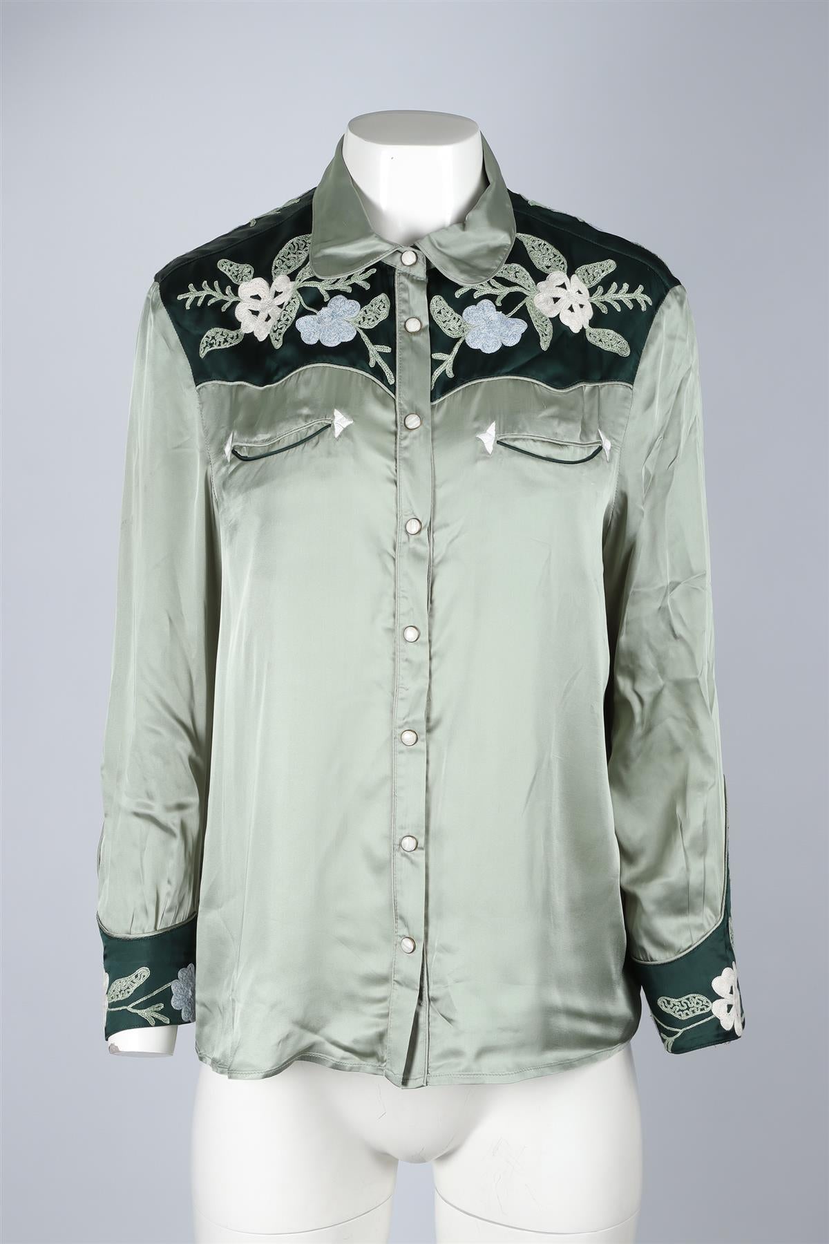 THE GREAT GREEN SATIN SHIRT UK 8