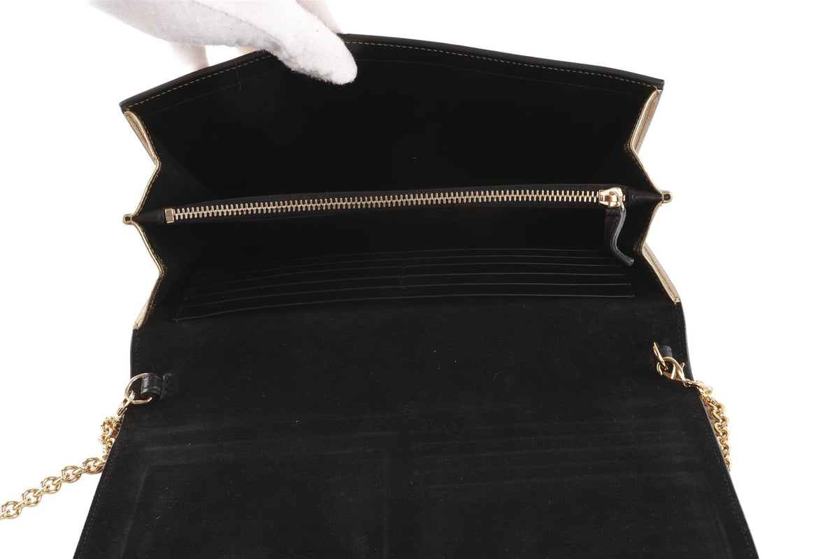 SAINT LAURENT GOLD BELLE DE JOUR LEATHER CLUTCH